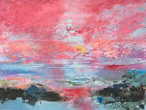 Mixed media on board. 14 x 36cm. Framed