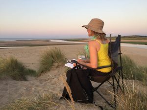 Tracey Ross sketching Scolt Head North Norfolk