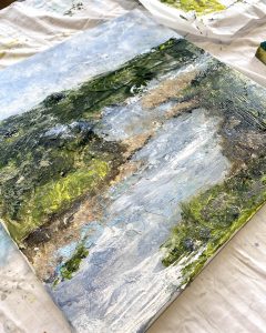 Student's work in progress on the workshop. Tracey Ross art tutor