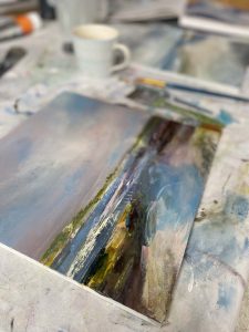 Painting in mixed media by Tracey Ross North Norfolk coast 